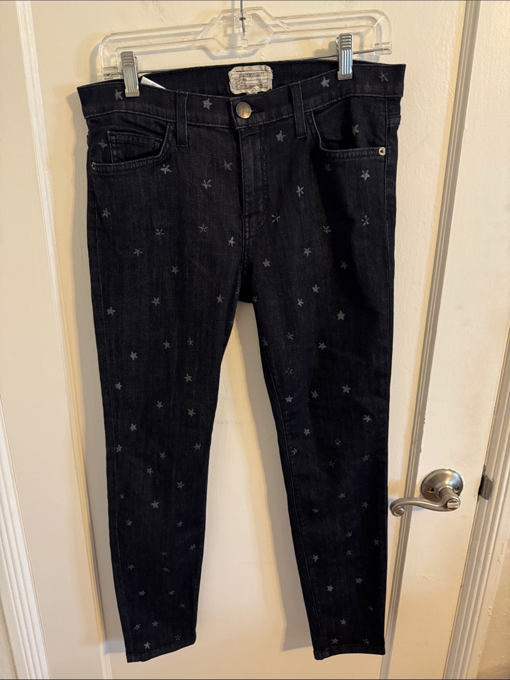 Current Elliott Black Wash Stiletto Star Print Skinny Jesns Sz 30